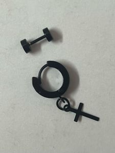 Korean Style Unisex Earrings | Black Hoop &amp; Stud