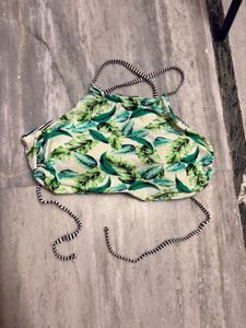 Tropical Leaf Print Bikini Top