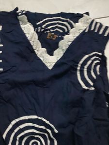 Navy Blue Kurta Set with White Pants