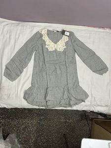 Gray Lace Neck Dress