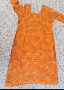 Orange Printed Kurta with Striped Palazzo