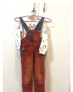 Cute Orange Corduroy Overalls Set