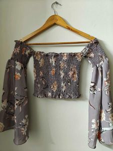 Chic Floral Off-Shoulder Bell Sleeve Top