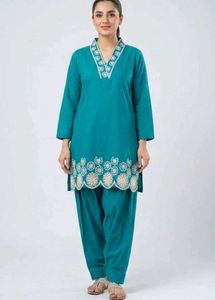 Teal Embroidered Kurta Set