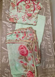 pure fabric Beautiful Floral Print Kurta Set