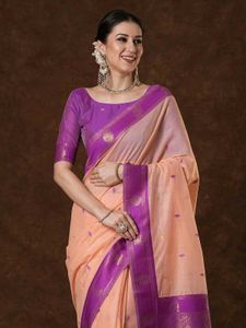 Elegant Peach &amp; Purple Silk Saree