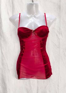 746. RedVelvetCorset Mini Dress Sheer Mesh panel