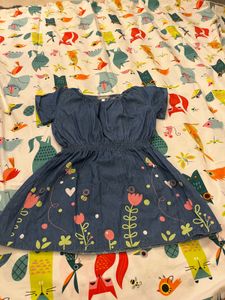 Imported Denim Dress with Floral Print