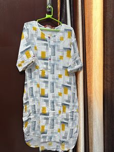 White Geometric Print Kurti