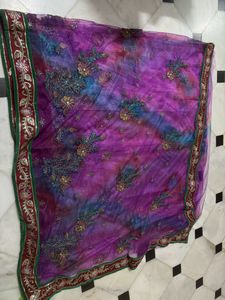 Embroidered Tie-Dye Net Saree