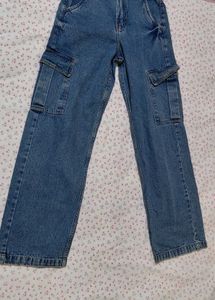 Women's Blue Denim Cargo Jeans