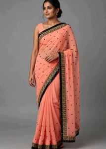 Peach Saree with Black Border