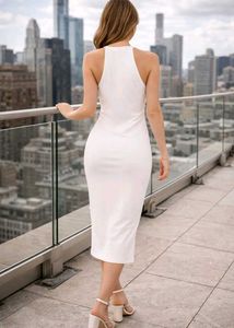 Elegant White Midi Bodycon Dress