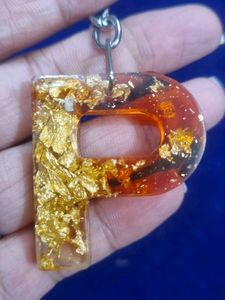 Letter P Keychain with Gold Flakes