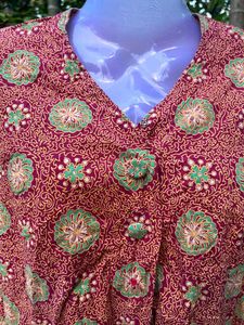 Red Floral Print V-Neck Blouse