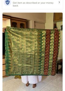 Elegant Green Silk Saree + Pearls Bangles set