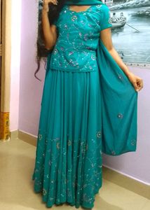 Sea Green Colour Skirt And Top Set
