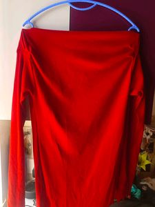 Red One-Shoulder Ribbed Top
