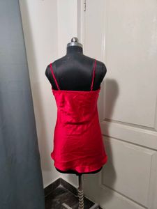 Silky Red Nightgown with Lace Trim