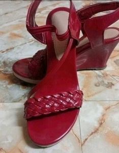 Red Woven Strap Platform Heels