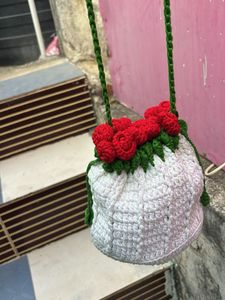 Handmade Crochet Flower Drawstring Pouch