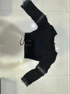 Black Lace Trimmed Blouse