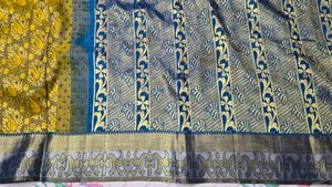 Elegant Yellow &amp; Blue Silk Saree