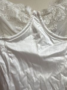 Elegant White Satin Bodysuit with Lace