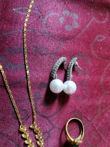 Elegant Gold Tone Necklace, Earrings &amp; Ring Set