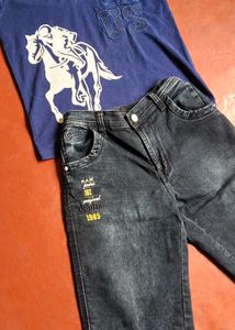 Blue Polo Shirt &amp; Denim Shorts Set