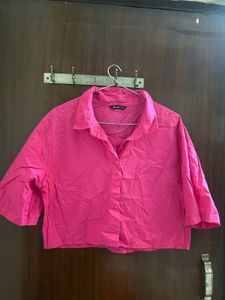 zudio Pink Cropped Collared Shirt