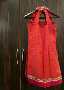 Pink Red Gold Halter Kurti &amp; Dupatta