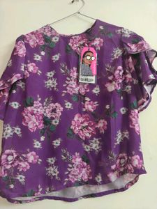 5 Floral Purple Ruffle Sleeve Tops