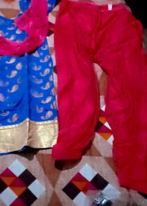 Vibrant Blue Kurta Set with Pink Dupatta
