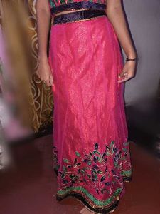 Vibrant Pink Embroidered lehenga blouse odhani set