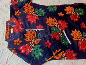 black Floral Print Kurta