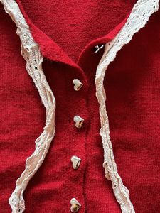 Red Cardigan with Lace Detail