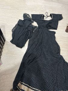 Elegant Black & White Striped Lehenga Choli Set