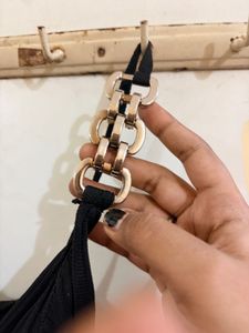 Black Ribbed Tank Top with Chain Straps