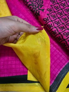 pink and yellow Saree