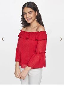 Chic Off-Shoulder Red Ruffle Top