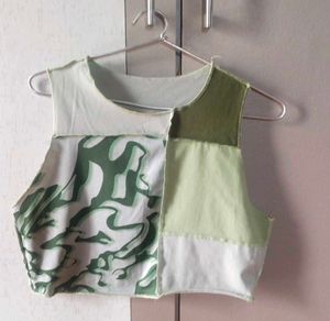 Green Patchwork Crop Top