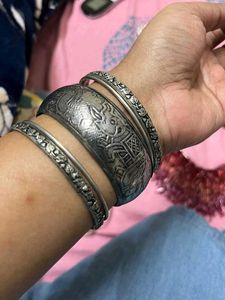 Silver Etched Bangle Set Combo Of 3