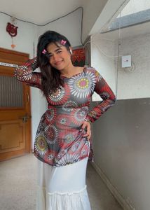 Vibrant Floral Print Sheer Kurta
