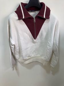Cream & Burgundy Zip Neck Sweatshirt