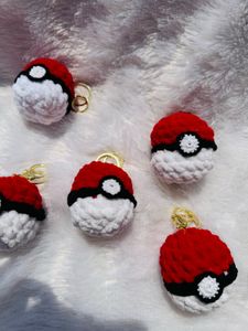 Crocheted Pokemon Ball Keychain Charm