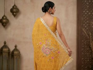 Elegant Yellow Embroidered Saree