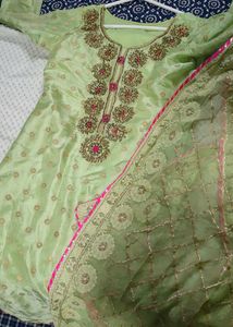 A Chanderi Silk Suit WithBeautiful Kundan Embroid