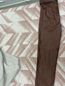 Brown Faux Leather Pants with Belt