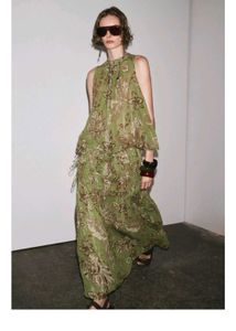 ZARA Olive Green Floral Maxi skirt (size= S - L)